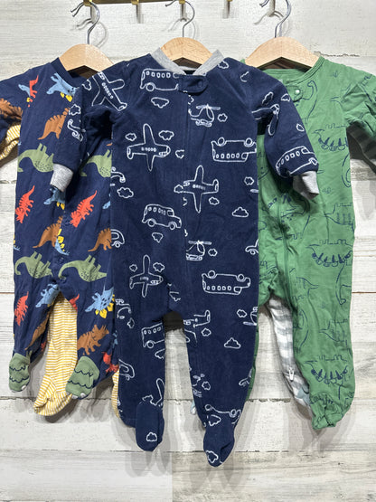 Boys Preowned Size 9m Footed Sleeper Lot (5 Pieces) - Good Used Condition