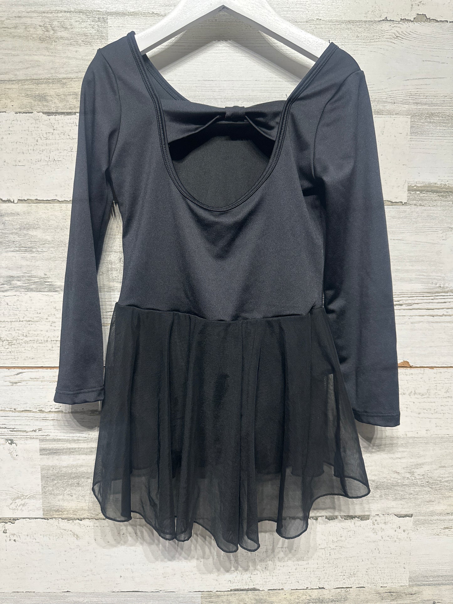 Size 8 Long Sleeve Skirted Black Leotard Dancewear - Very Good Used Condition