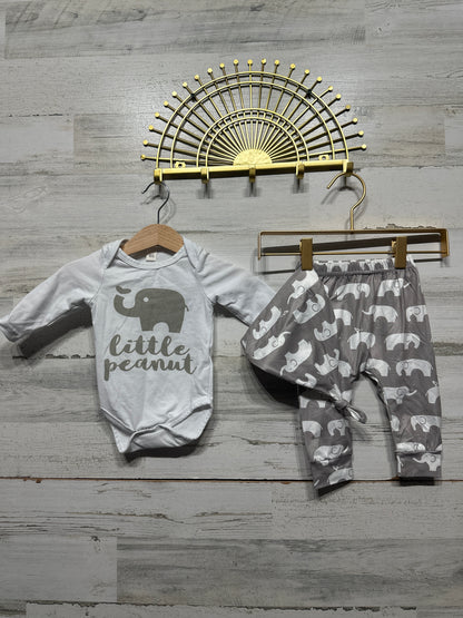 Boys Preowned Size 3-6m Little Peanut Elephant Three Piece Set - Good Used Condition