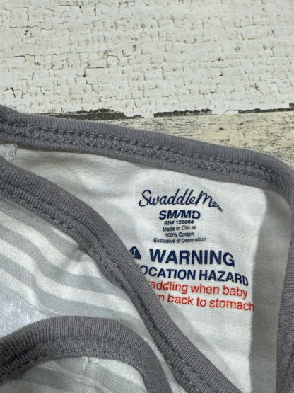 Swaddle Me Grey Striped Velcro Swaddle Blanket - 7-14 lbs - Size Small/Medium - Good Used Condition