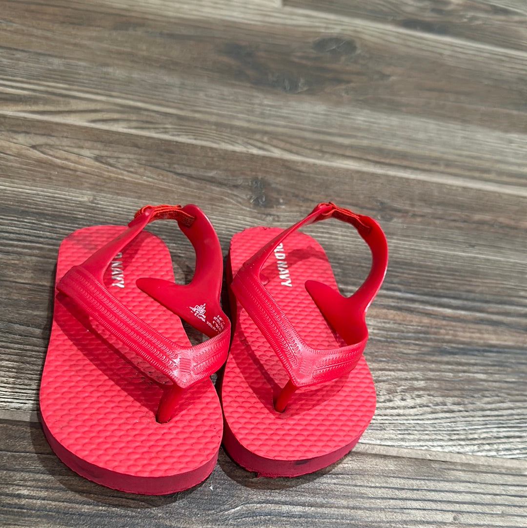 Boys Size 5 Toddler Red Flip Flops With Heel Strap  - good used condition