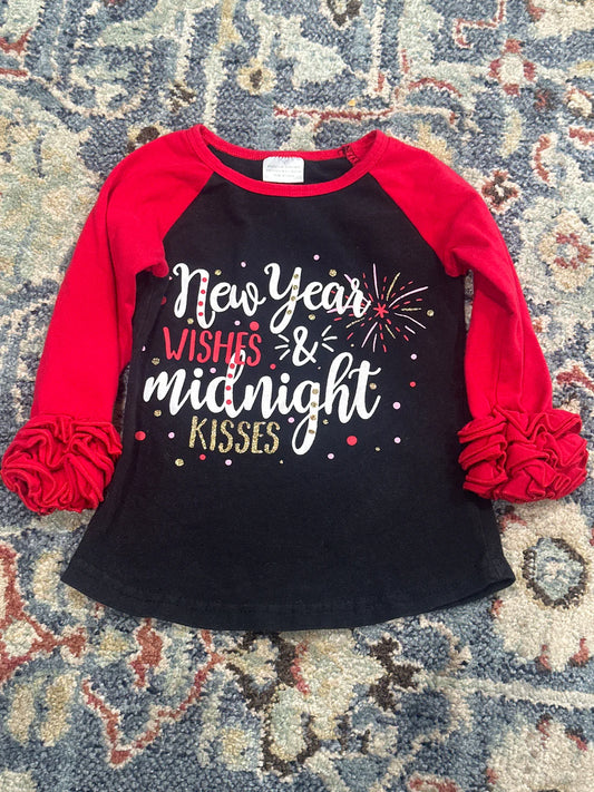 Girls Size 3T New Years Ruffle Shirt VGUC