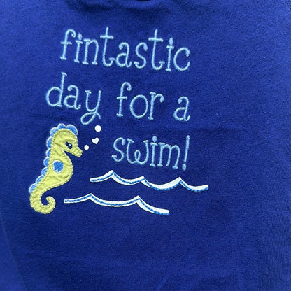 Girls Size 6-12m Gymboree Fintastic Day For A Swim Seahorse Applique Shirt - Good Used Condition