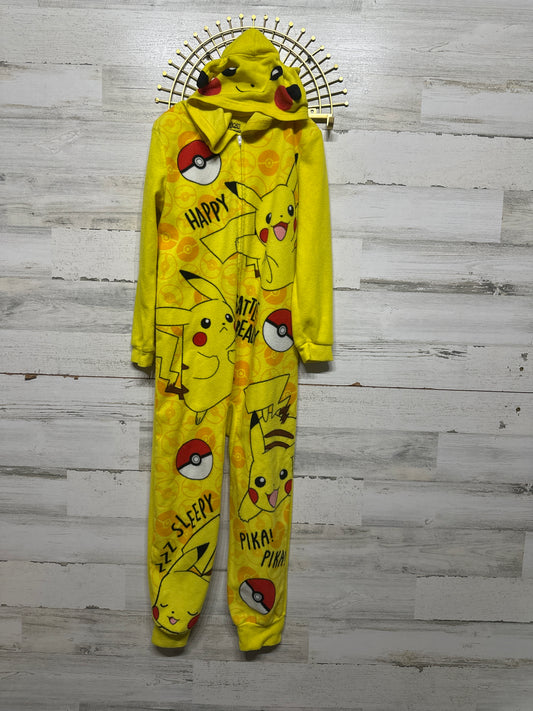 Boys Size 8 Pokémon Pikachu Zip Up one Piece Hooded Pajamas - Good Used Condition