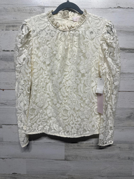 Rachel Parcell Lace Blouse Womens Small Ivory Puff Sleeve Mock Neck NWT0