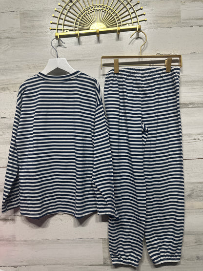 Girls Size 8 Gap Sleep Navy Striped Pajama Set - Very Good Used Condition