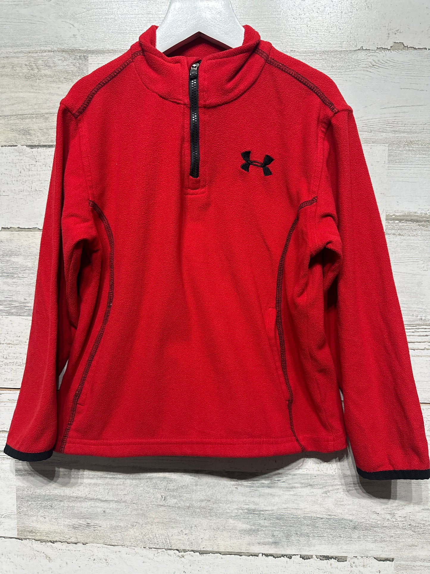 Boys Preowned Size 5 Under Armour Red Fleece Quarter Zip Pullover - Play Condition**