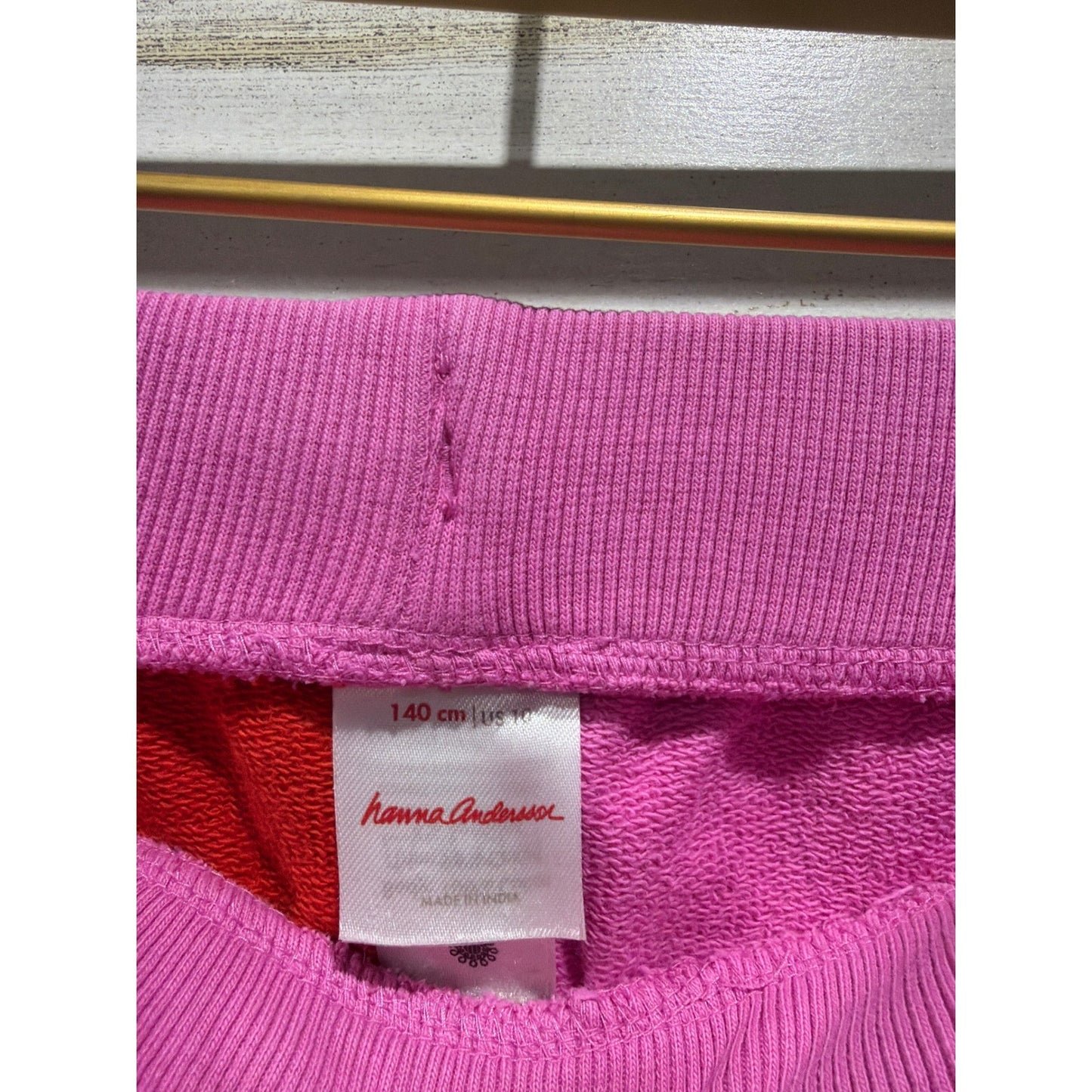 Hanna Andersson Sweatshirt Jogger Set Girls 10 Pink Red Colorblock Scandi EUC6