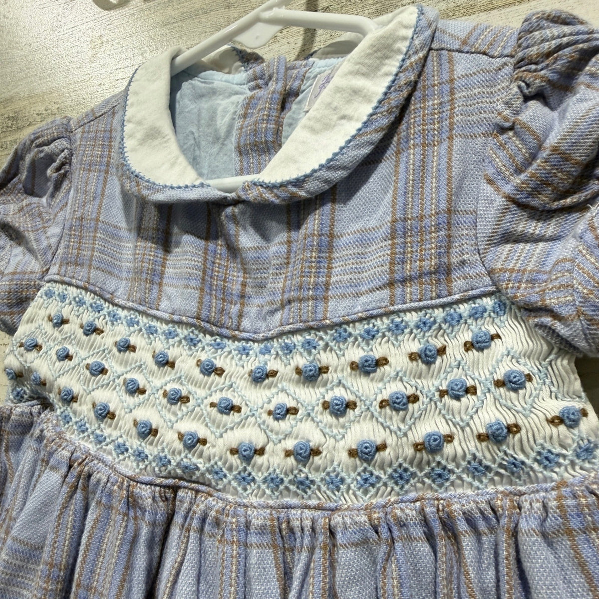 Rachel Riley Smocked Plaid Dress Girls 2Y Blue Cotton Classic British EUC1