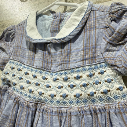 Rachel Riley Smocked Plaid Dress Girls 2Y Blue Cotton Classic British EUC1