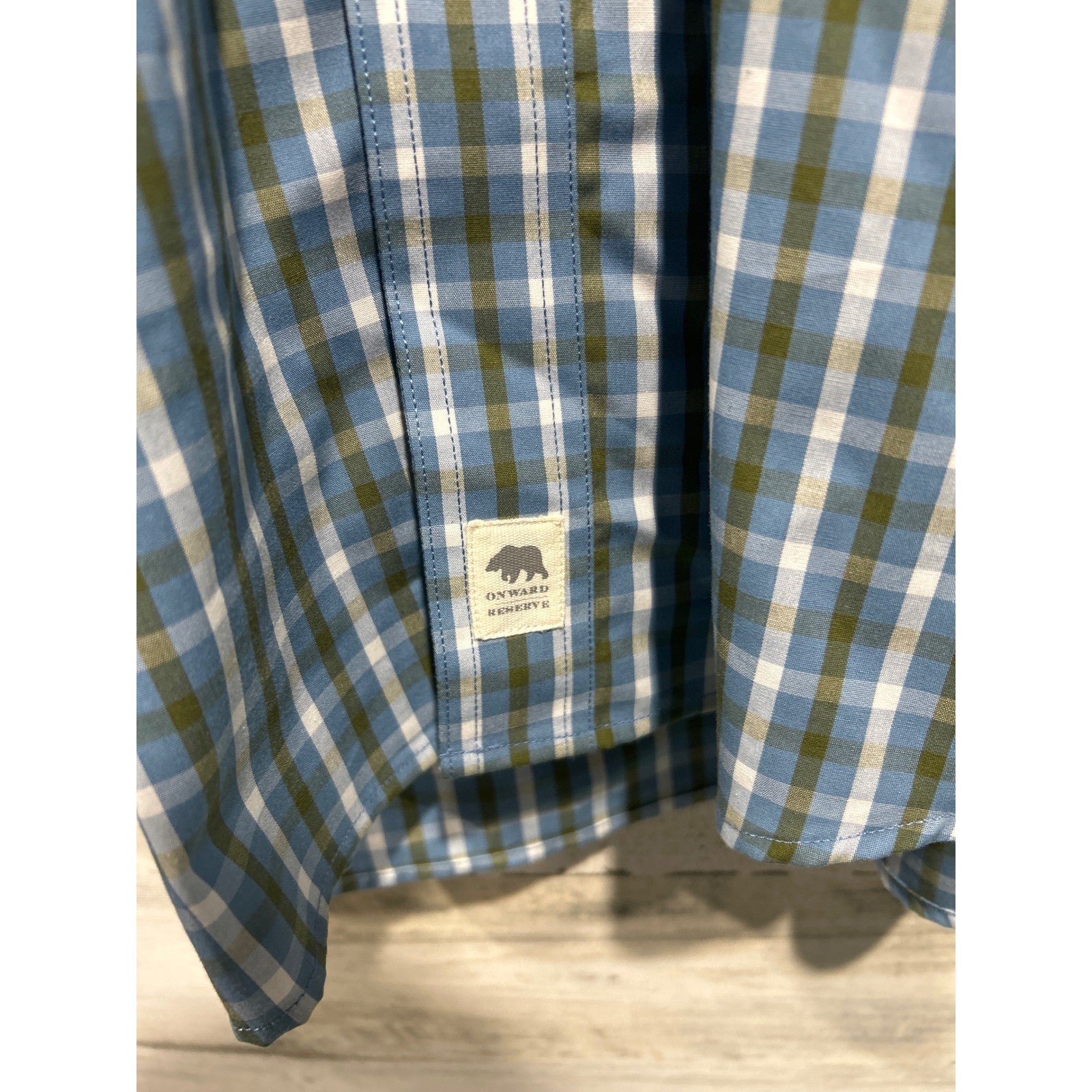 Onward Reserve Button Down Men XXL Blue Green Plaid Gingham Preppy EUC2