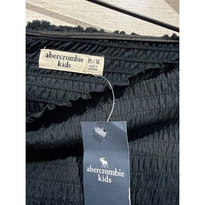 Abercrombie Smocked Top Girls 15/16 Black Off Shoulder Ruffle Coquette NWT1