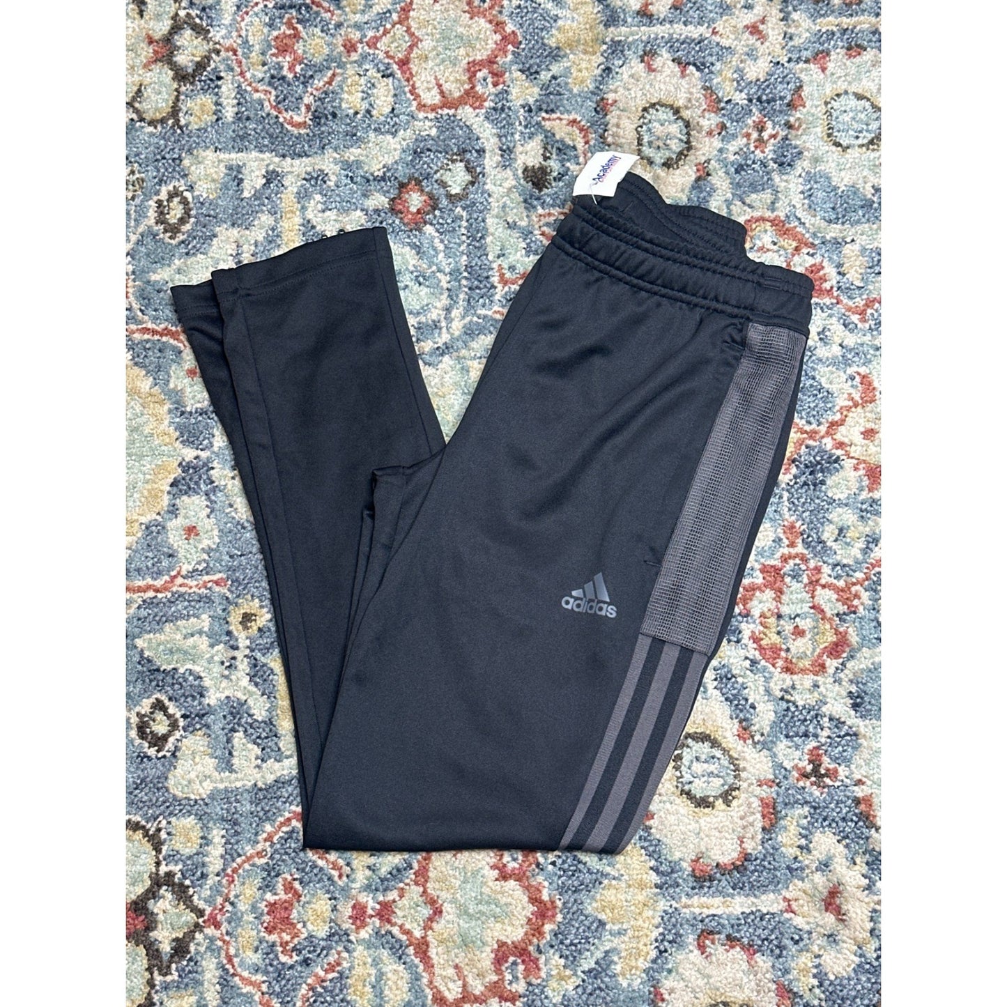 Adidas Joggers Boys 11/12 Black Grey Striped Mesh Athletic Track Pants NWT0