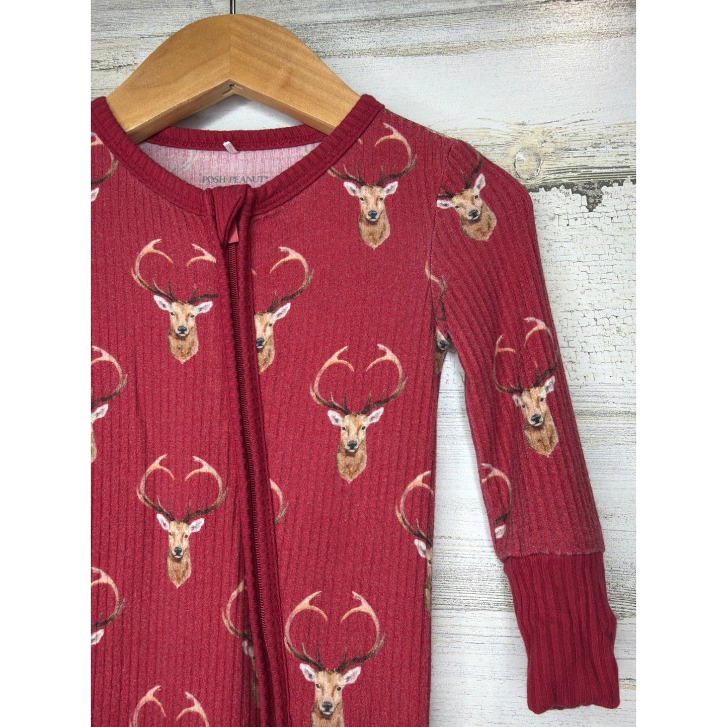 Posh Peanut Convertible Sleeper Boys 6-9M Red Deer Bamboo Rib Woodland GUC1