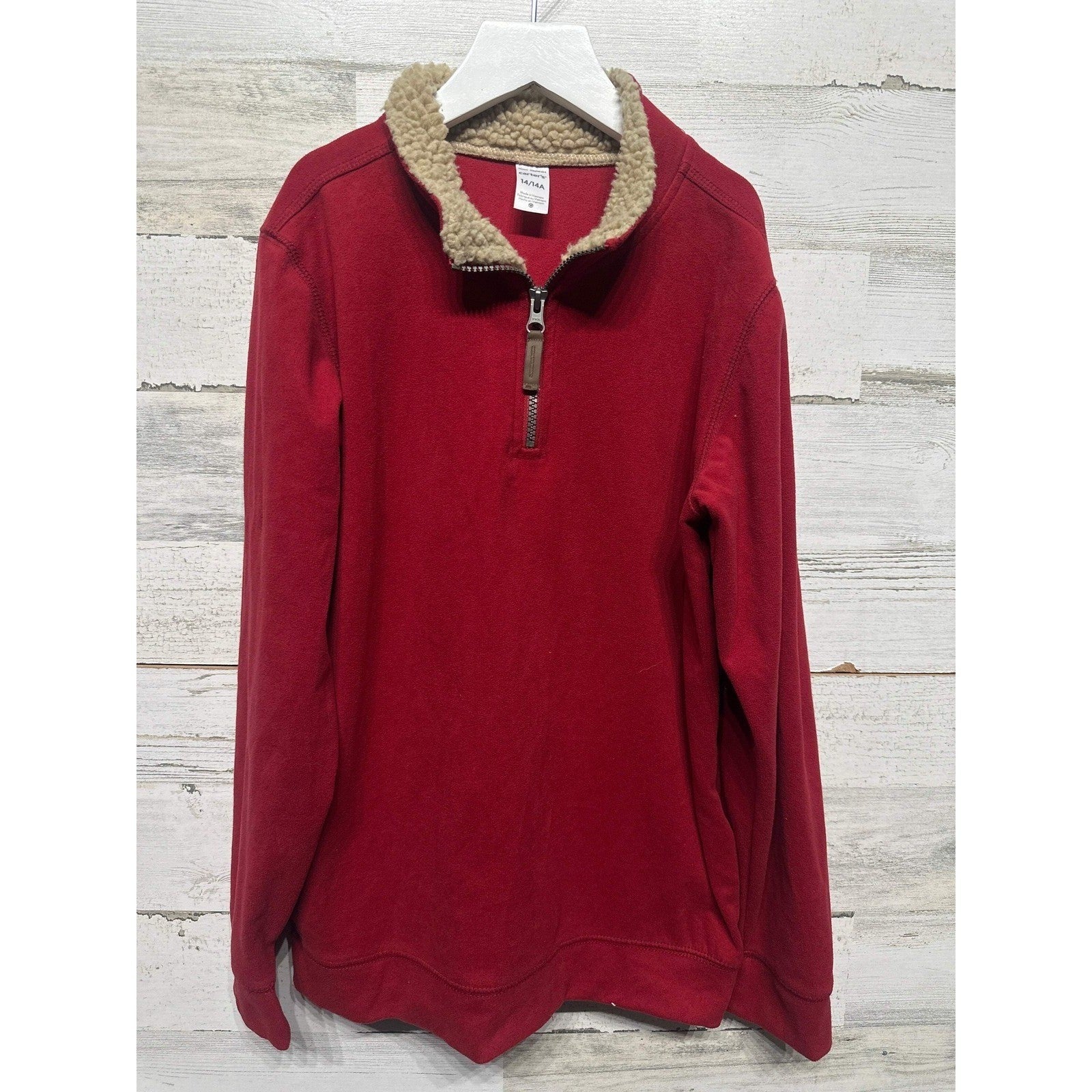 Carter's Pullover Boys 14 Red Sherpa Collar Quarter Zip Fleece EUC0