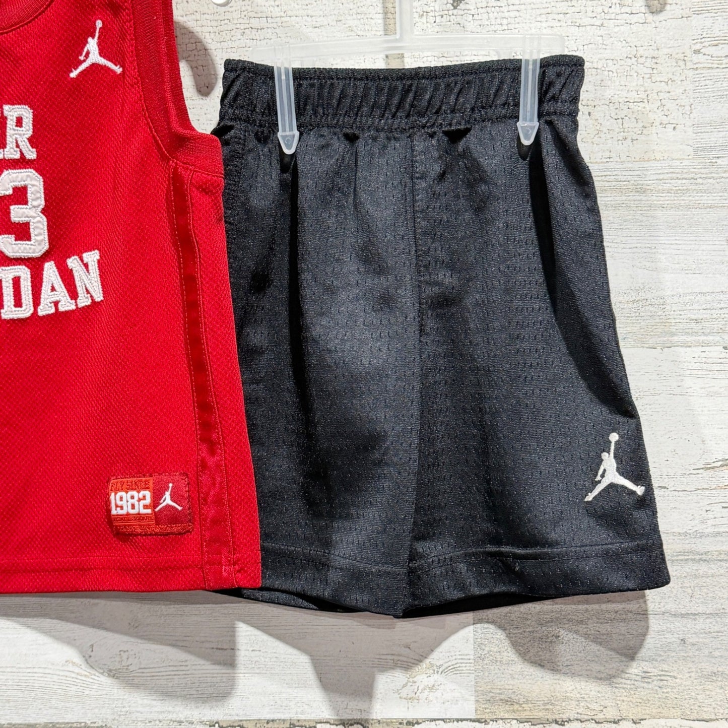Jordan 2-Piece Shorts Set Boys 2T Red Black Air 23 Mesh Jersey EUC2