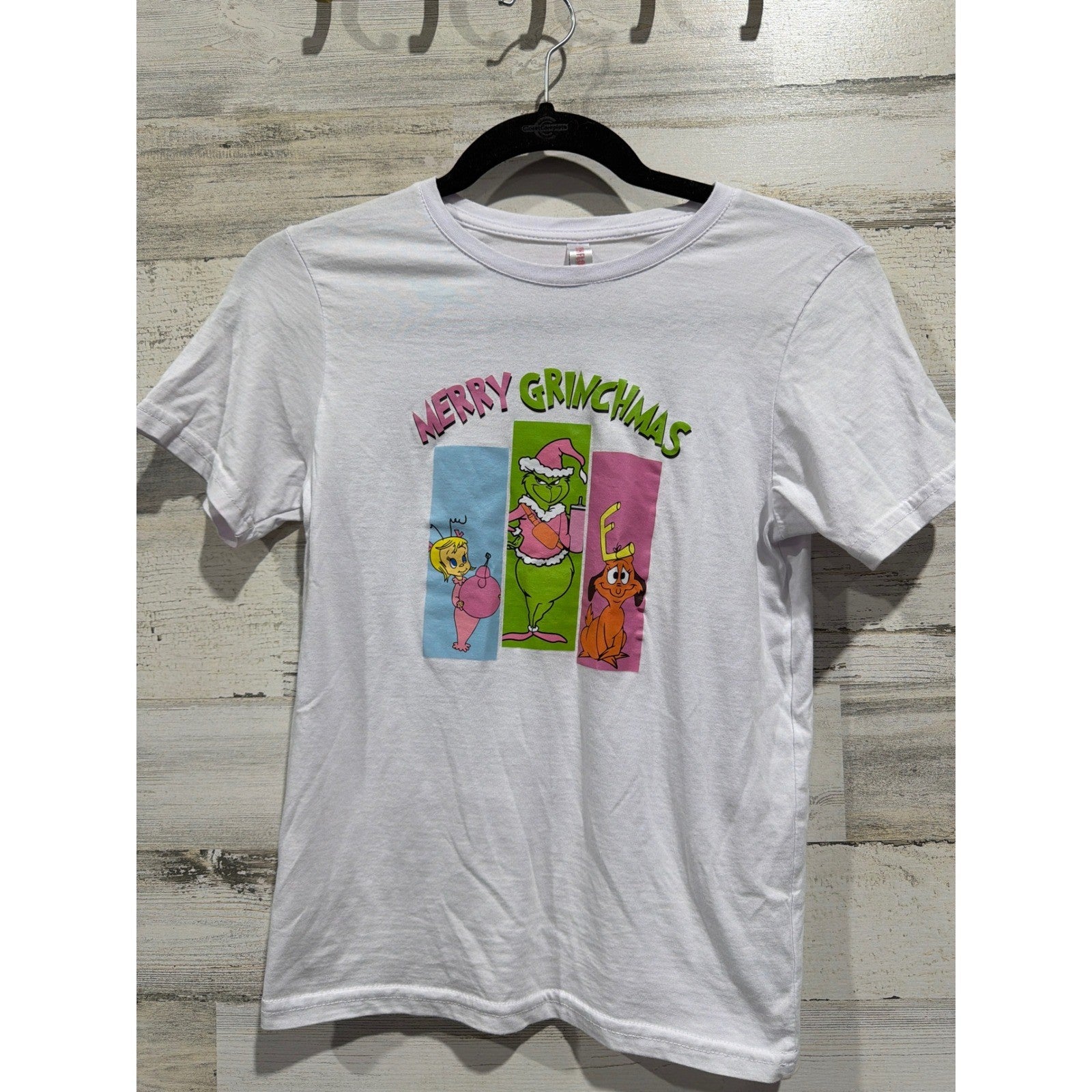 Dr Seuss Merry Grinchmas Shirt Girls M White Graphic Tee Holiday EUC0