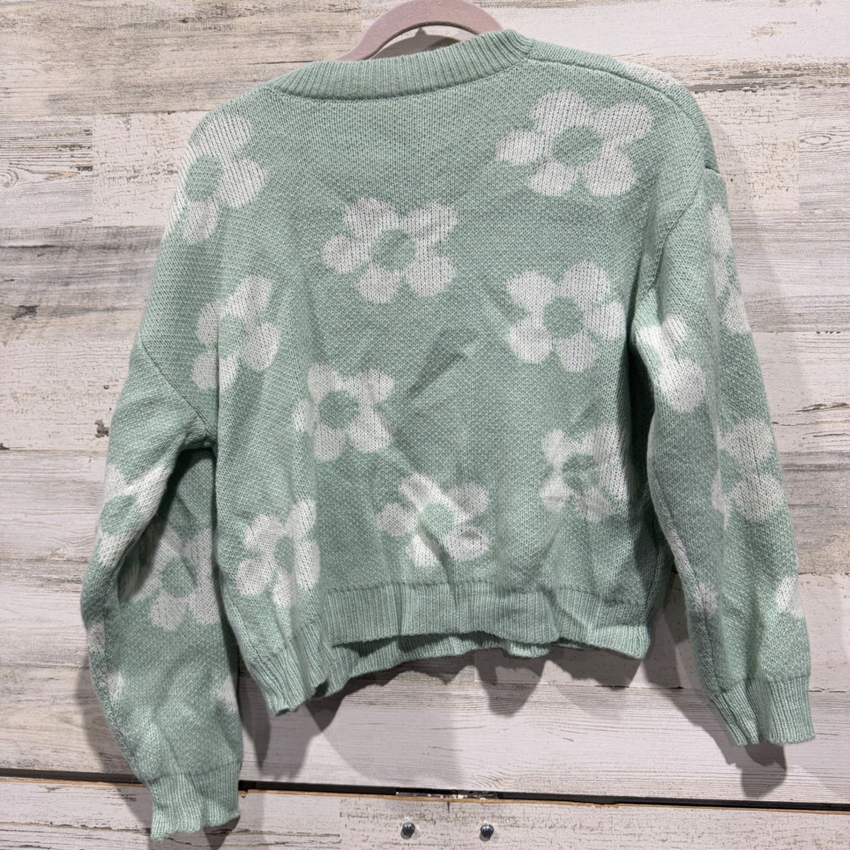 SHEIN Daisy Floral Knit Sweater Women S Green White Acrylic Retro4