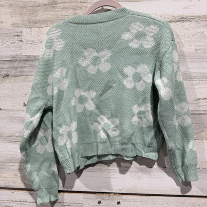 SHEIN Daisy Floral Knit Sweater Women S Green White Acrylic Retro4