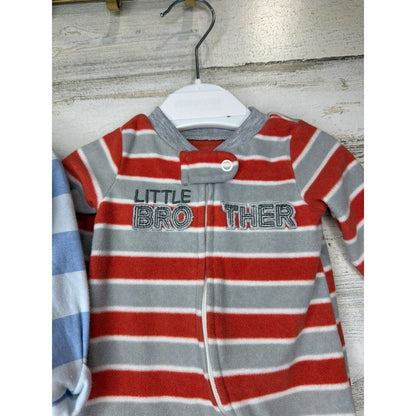 Carter's Sleep and Play Boys Newborn Blue Orange Little Brother Striped EUC2