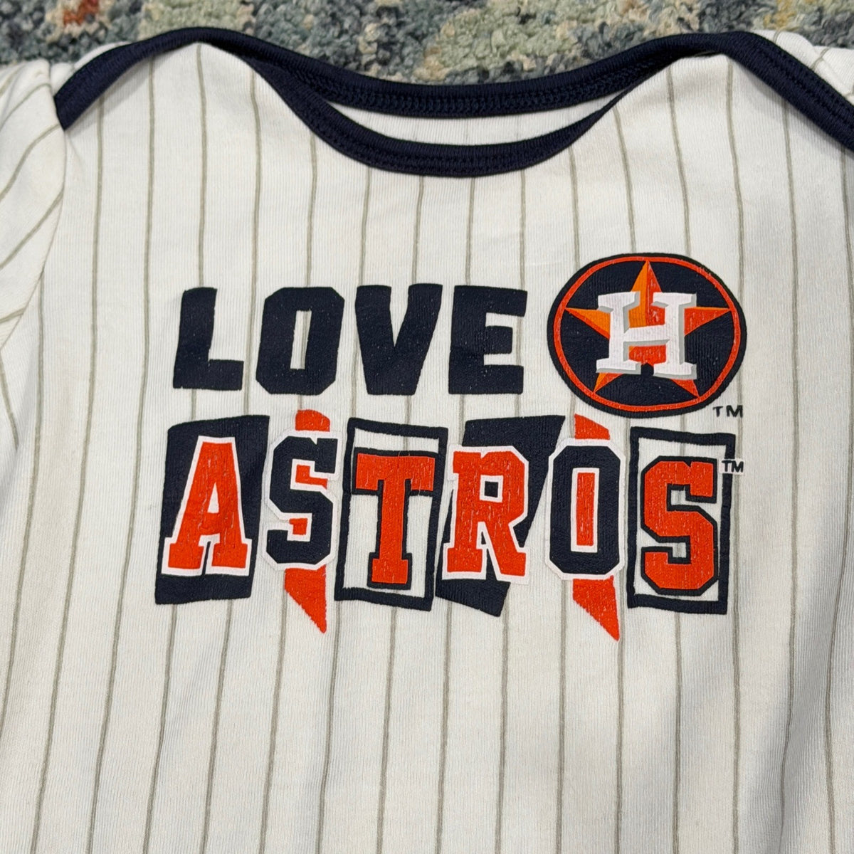MLB Houston Astros Bodysuit Girls 12M White Pinstripe Baseball Sporty EUC1