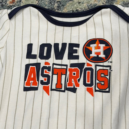 MLB Houston Astros Bodysuit Girls 12M White Pinstripe Baseball Sporty EUC1