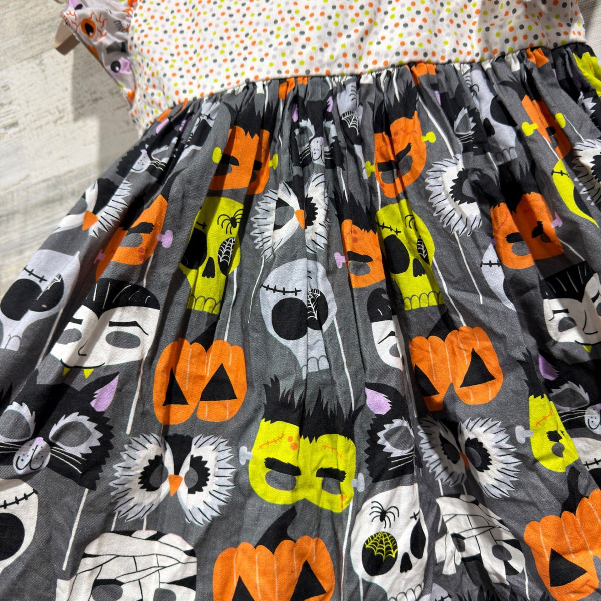 Sweet Petunia Halloween Monster Print Tunic Girls 7 Grey Cotton Spooky EUC1