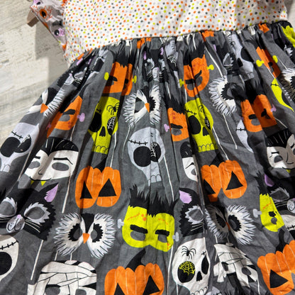 Sweet Petunia Halloween Monster Print Tunic Girls 7 Grey Cotton Spooky EUC1