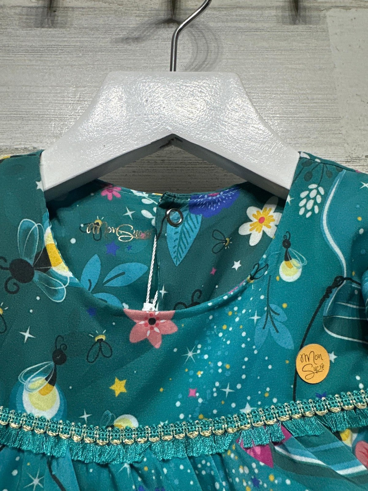 Mon Sucre Floral Firefly Romper Kids 9-12M Teal Ruffle NWT1
