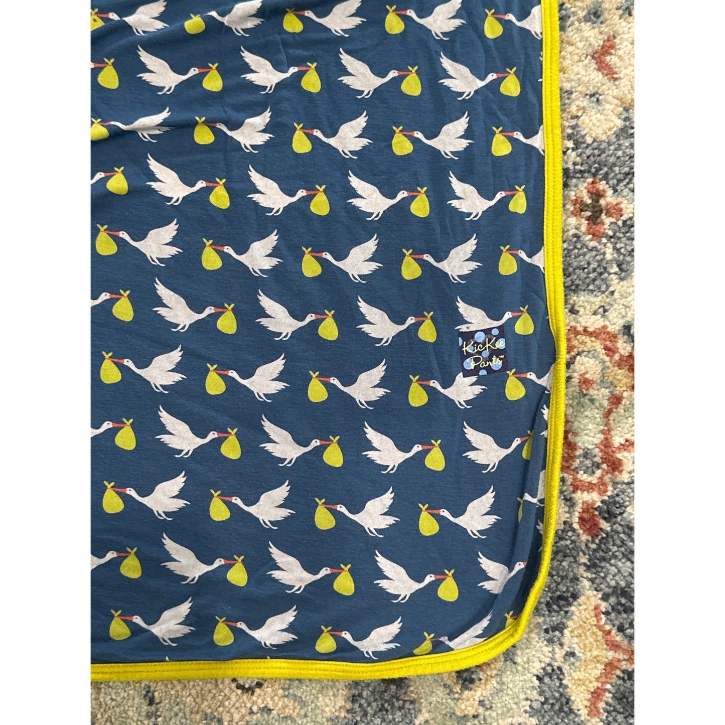 KicKee Pants Stroller Blanket Blue Stork Print1