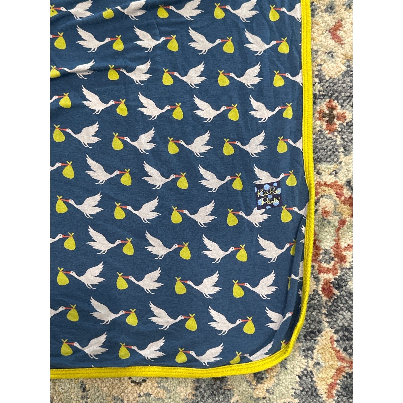 KicKee Pants Stroller Blanket Blue Stork Print1