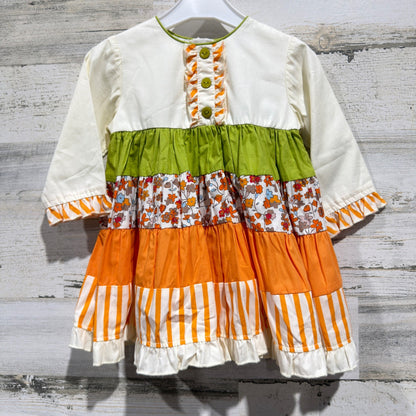 Cotton Kids Dress Girls 12M Orange Green Floral Tiered Boho NWT0