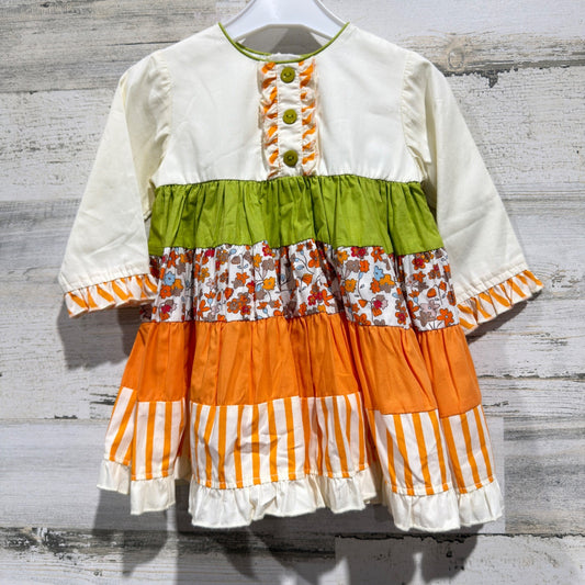 Cotton Kids Dress Girls 12M Orange Green Floral Tiered Boho NWT0