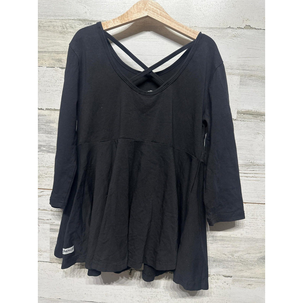 Little Fashionista Boutique Tunic Girls 12 Black Criss Cross Peplum Ballet EUC1