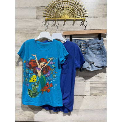 Disney GB Old Navy Shirt Shorts Set Girls Medium Blue Distressed Summer Core0