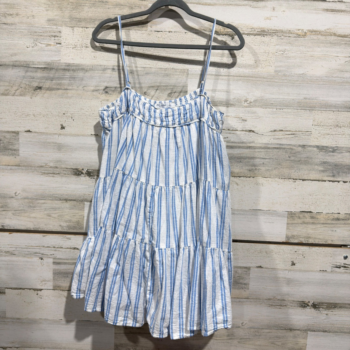 Arizona Jean Co Tiered Dress Women XL Blue White Striped Cotton Boho EUC0