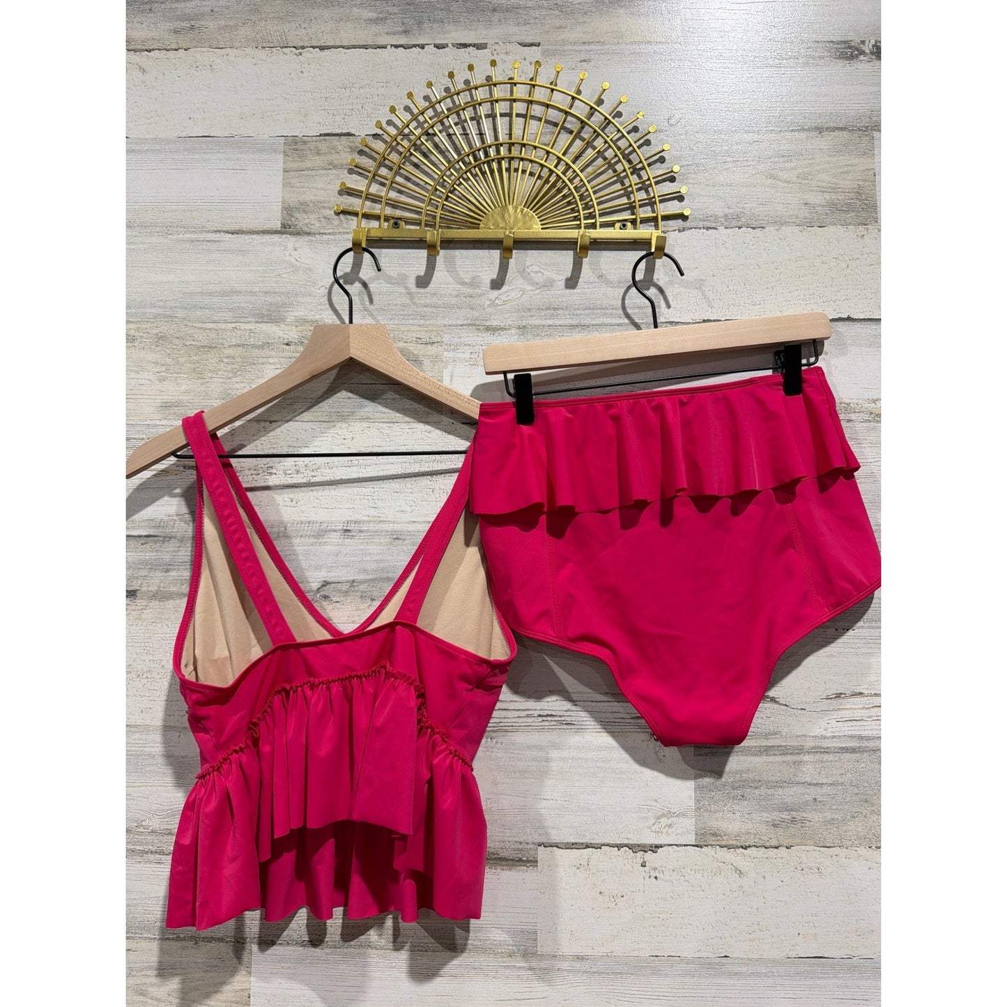 Kortni Jeane Swimsuit Women Medium Pink Ruffle Peplum Retro Barbiecore3