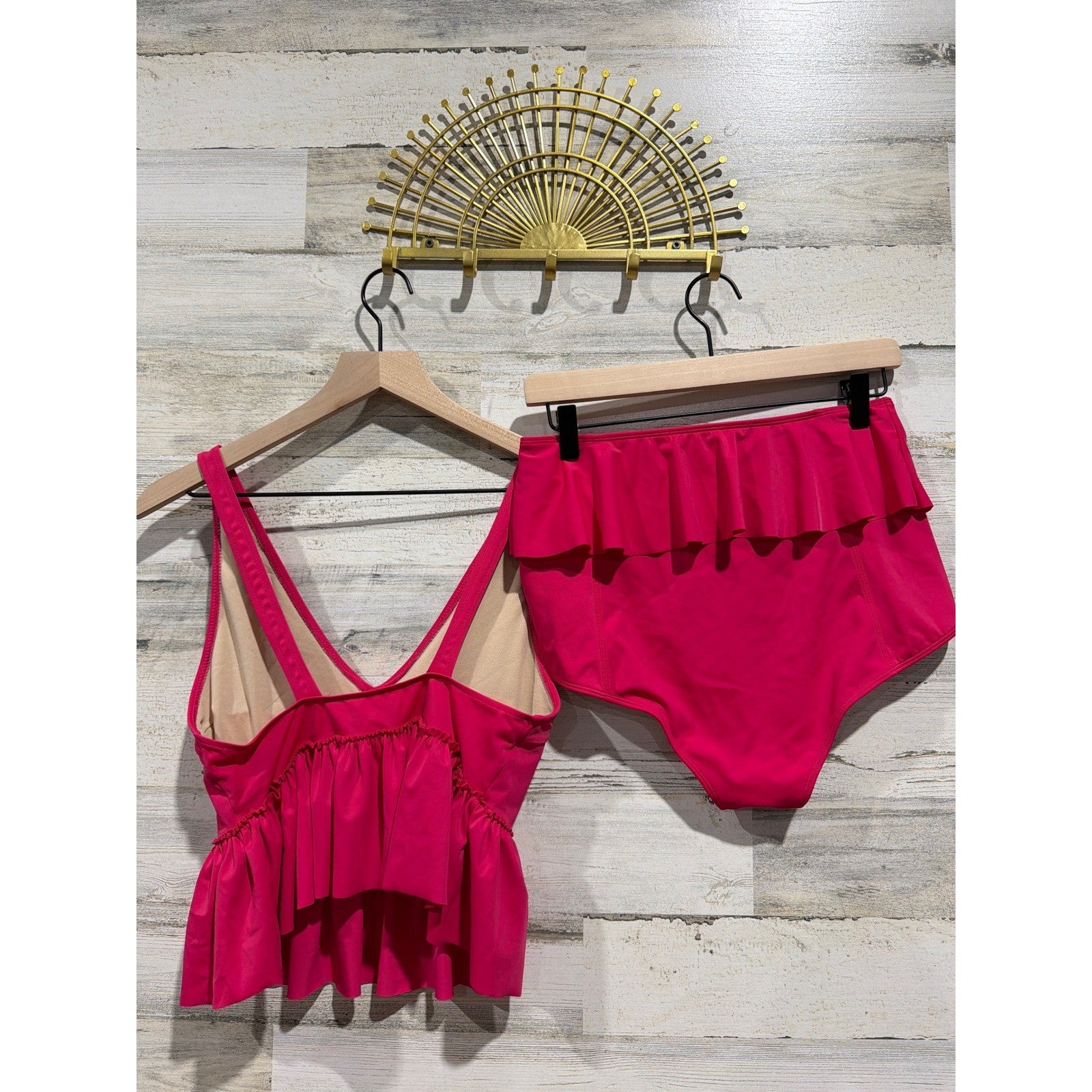 Kortni Jeane Swimsuit Women Medium Pink Ruffle Peplum Retro Barbiecore3