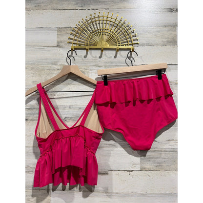 Kortni Jeane Swimsuit Women Medium Pink Ruffle Peplum Retro Barbiecore3