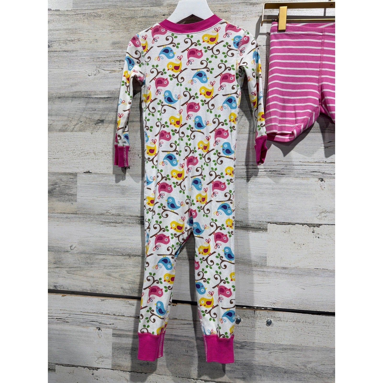 Hanna Andersson PJ Bundle Girls 3T Pink Bird Print Striped Organic Cotton EUC3
