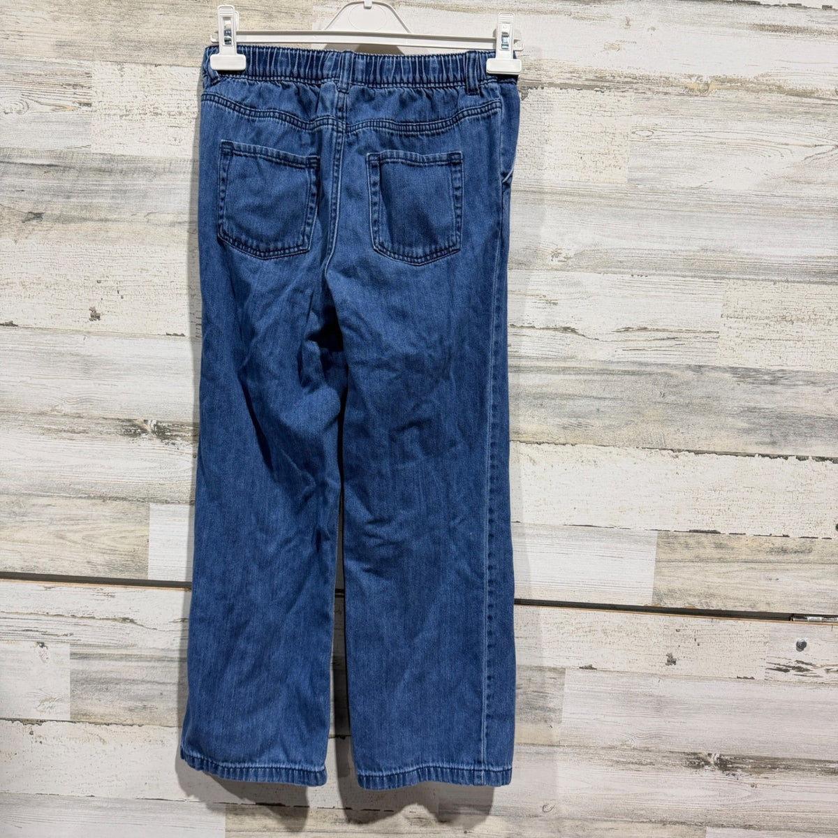 Cat & Jack Wide Leg Jeans Girls XL 14 Blue Denim Pleated Back Elastic EUC2