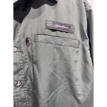 Eddie Bauer Button Up Shirt Men 2XL Green Ripstop Fishing Gorpcore EUC4