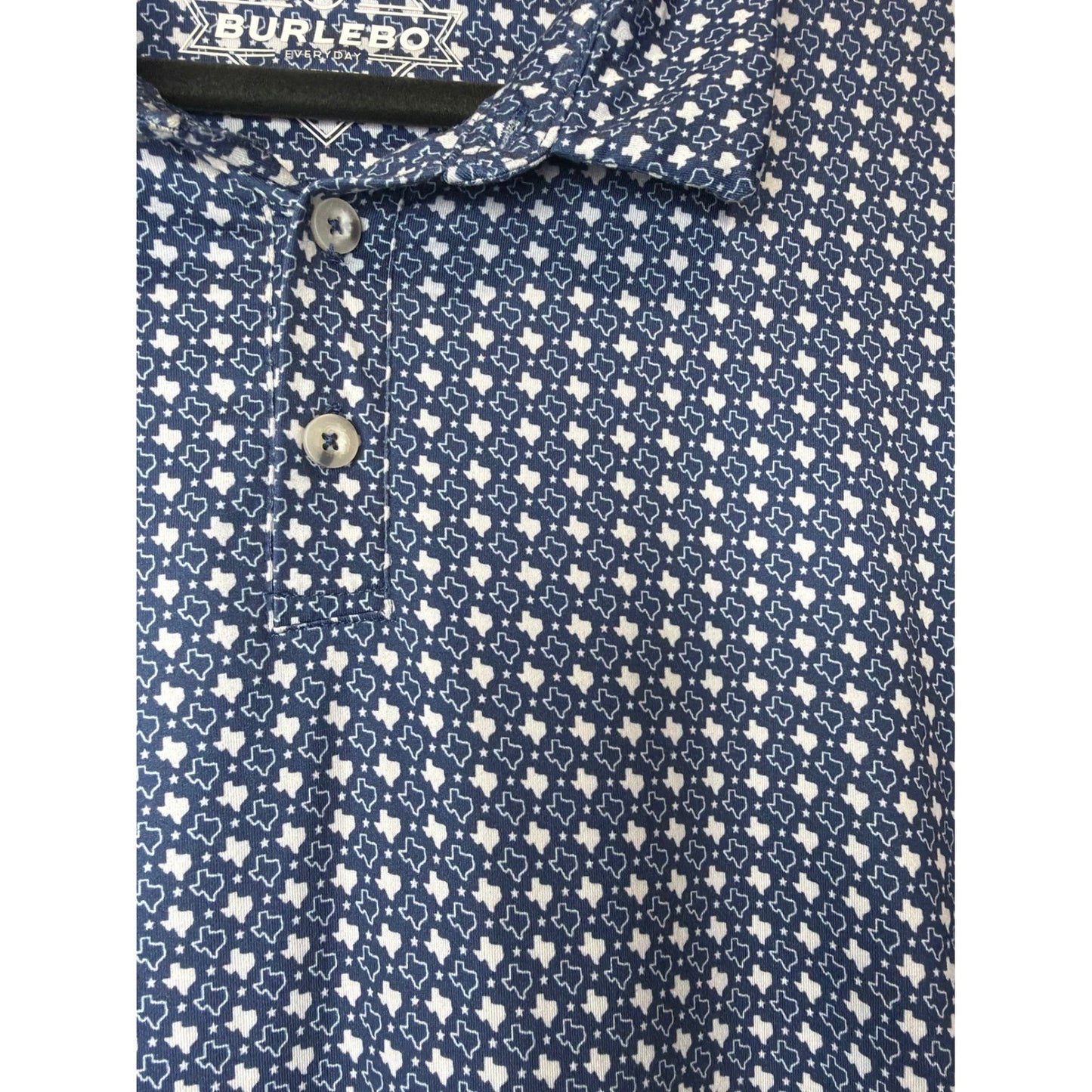 Burlebo Polo Shirt Men 2X Blue Geometric Print Performance Golf Texas2