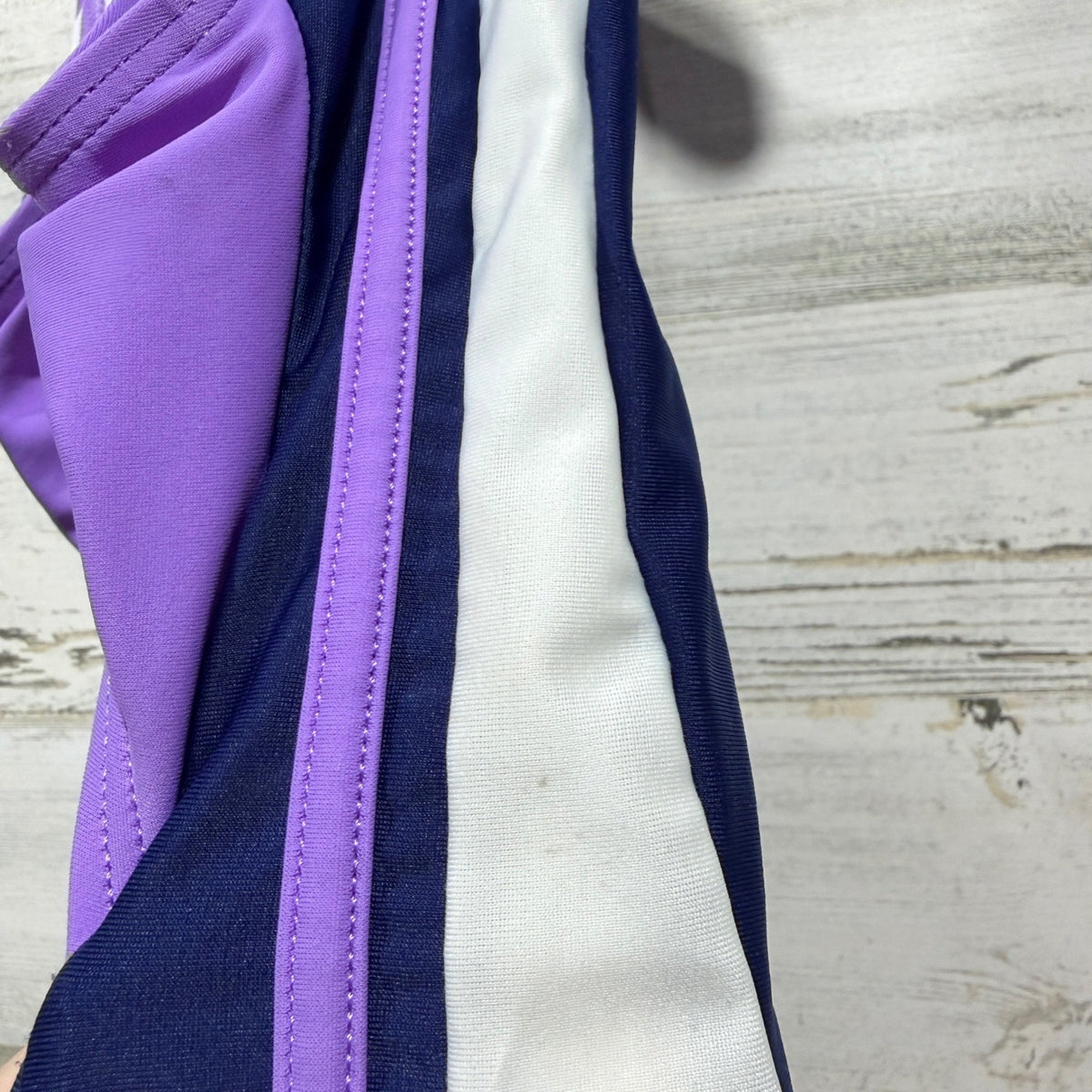 Speedo Swimsuit Girls 12 Navy Purple Colorblock Racerback Athletic Flawed*4