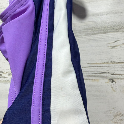 Speedo Swimsuit Girls 12 Navy Purple Colorblock Racerback Athletic Flawed*4
