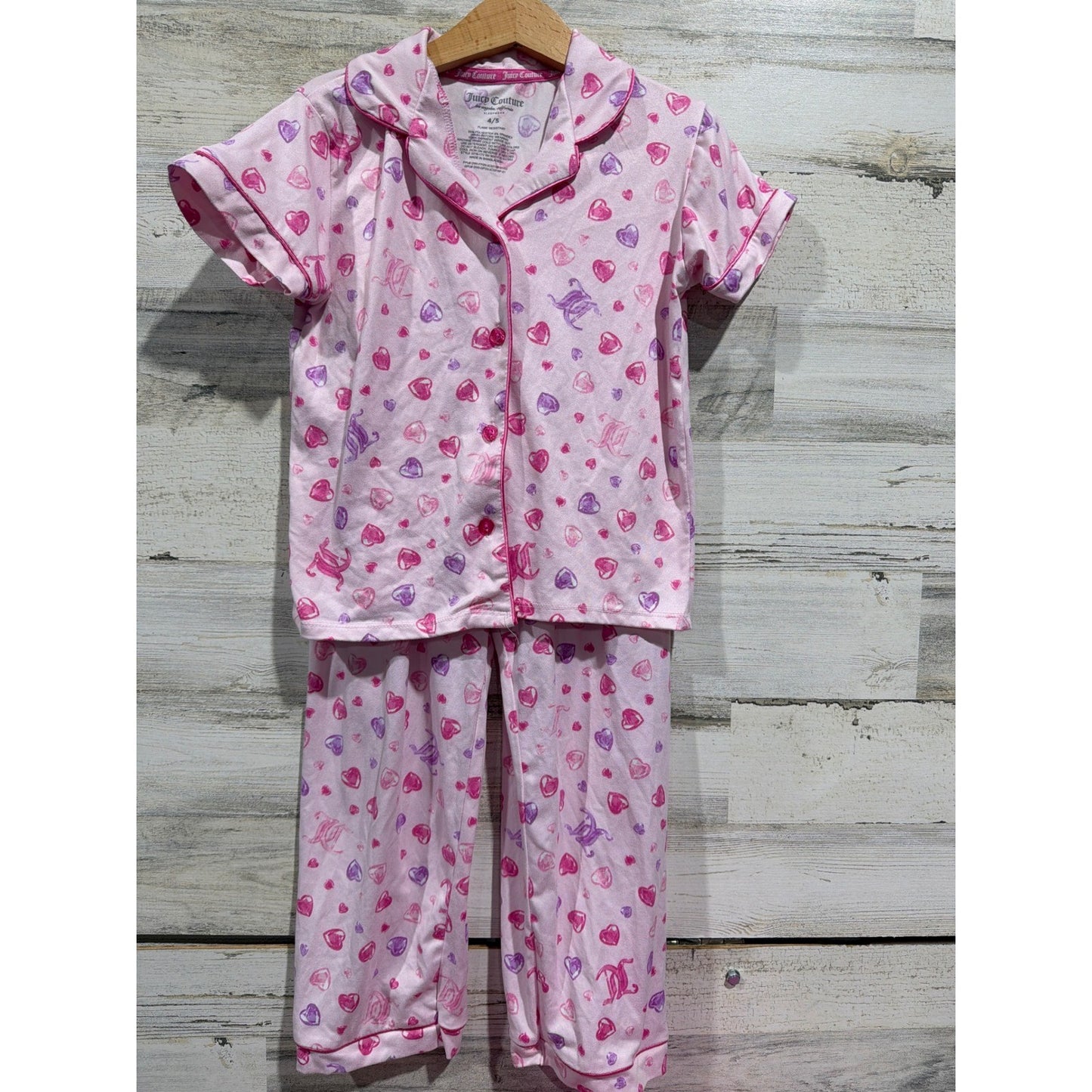 Juicy Couture Pajama Set Girls 4/5 Pink Heart Satin Y2K Inspired Loungewear EUC4