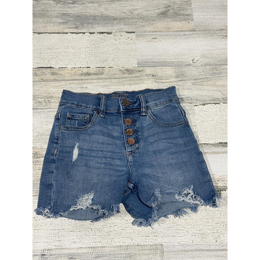 Justice Denim Shorts Girls 12 Slim Blue Distressed Button Fly EUC0