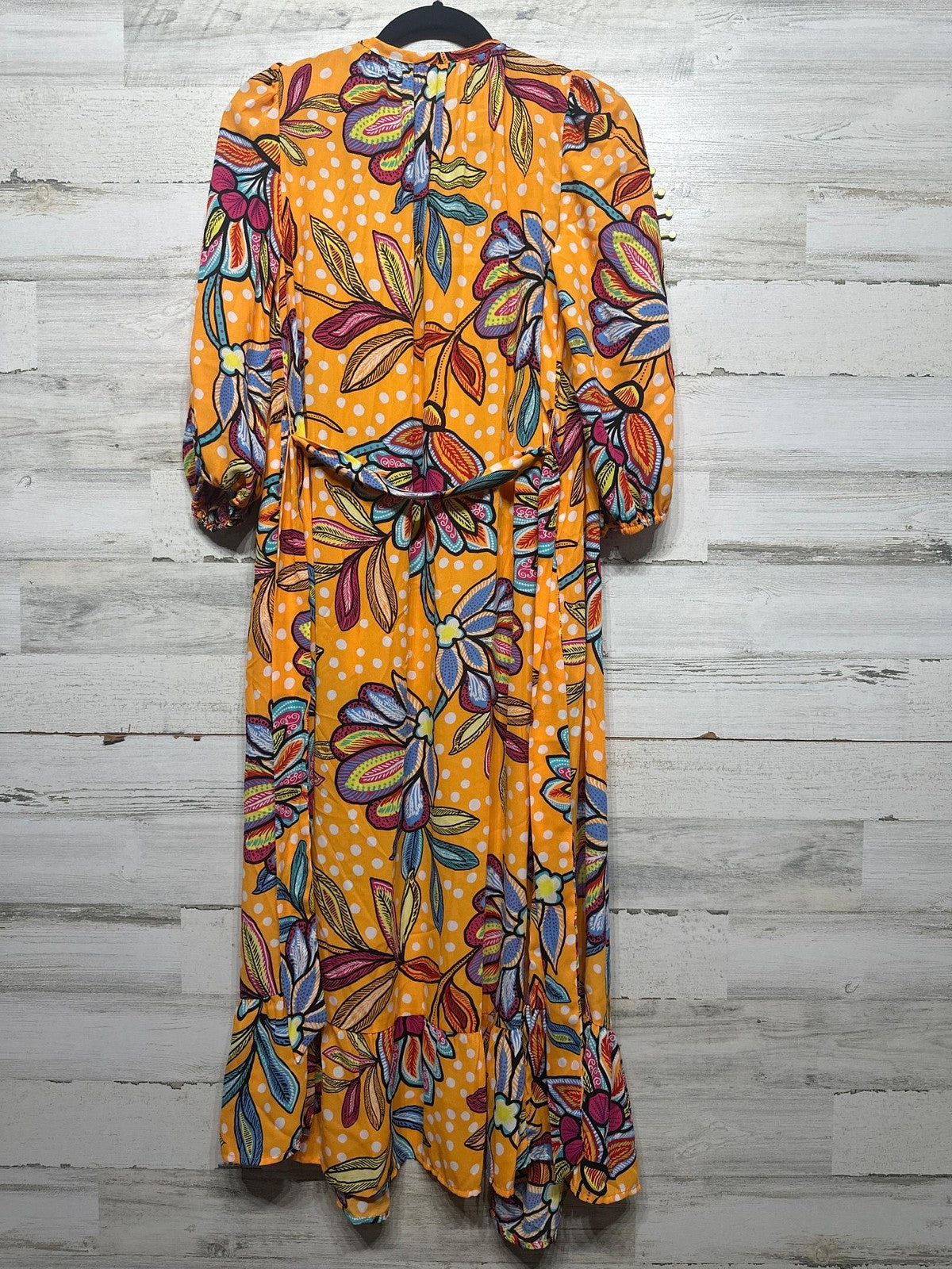 Tabitha Brown Floral Polka Dot Maxi Dress Womens XS Orange Ruffle Boho EUC2