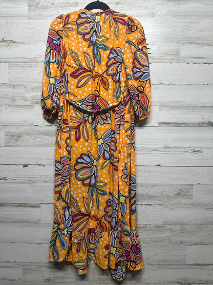 Tabitha Brown Floral Polka Dot Maxi Dress Womens XS Orange Ruffle Boho EUC2