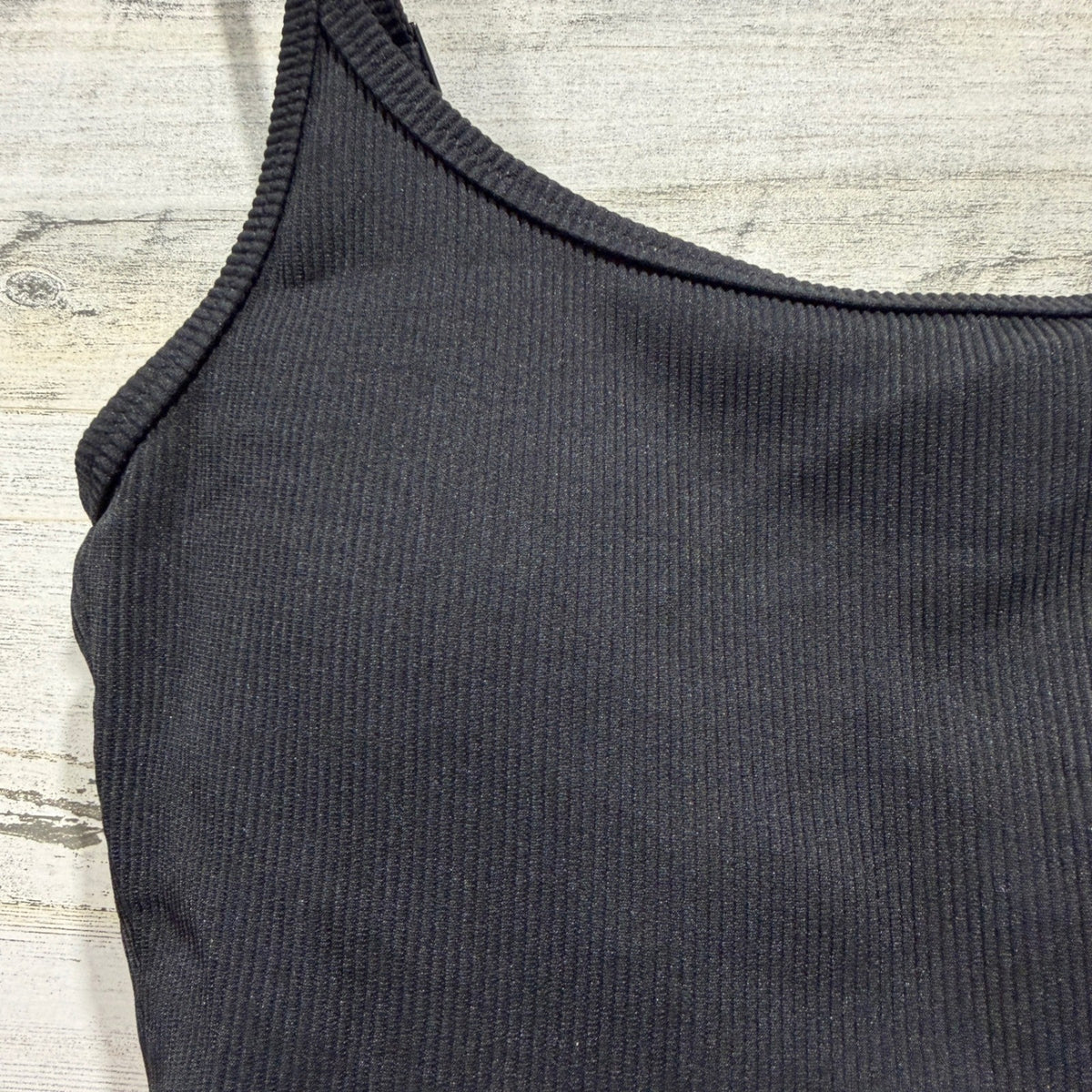 Aerie Scoop Neck Crop Top Women Medium Black Ribbed Real Good Athleisure EUC1